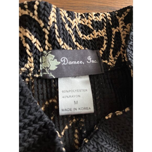 Damee Inc. black tan short cap sleeved button front top size Medium - Picture 3 of 7
